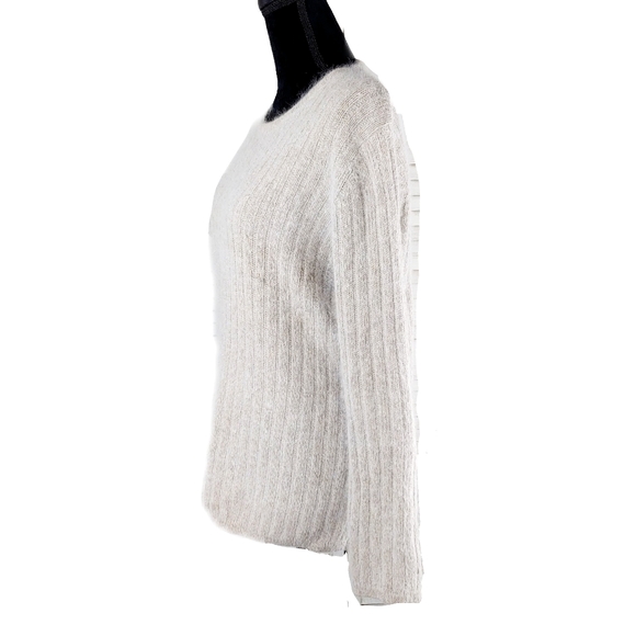 Rafaella Womens M Lambs Wool Blend Taupe Ribbed Round Neck Sweater Sz M - Picture 2 of 6